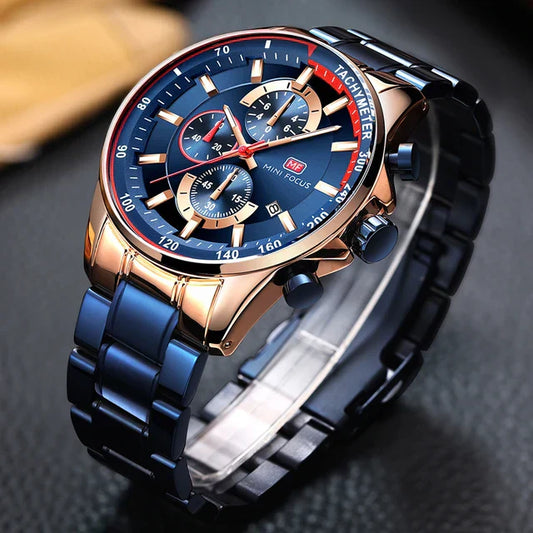 MINIFOCUS Luxury Brand Men Watches Stainless Steel Fashion Men's Wristwatch Quartz Watch Mens Waterproof Relogio Masculino Blue