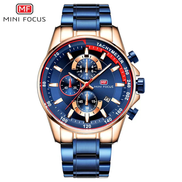 MINIFOCUS Luxury Brand Men Watches Stainless Steel Fashion Men's Wristwatch Quartz Watch Mens Waterproof Relogio Masculino Blue