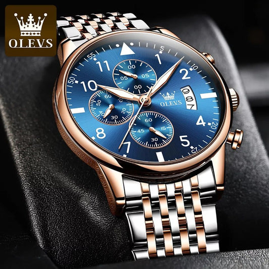 OLEVS Fashion Business Quartz Watch for Men 42MM Multifunction Watch Luminous Waterproof Stainless Steel Strap wristwatch