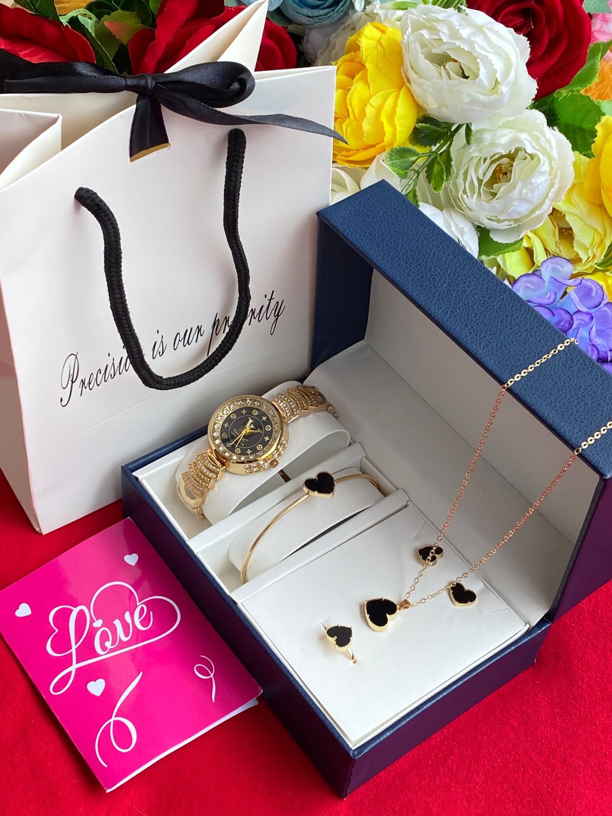 5 IN 1 LADIES SET WITH WATCH,NECKLACE,EARRINGS,BRACELET &RING