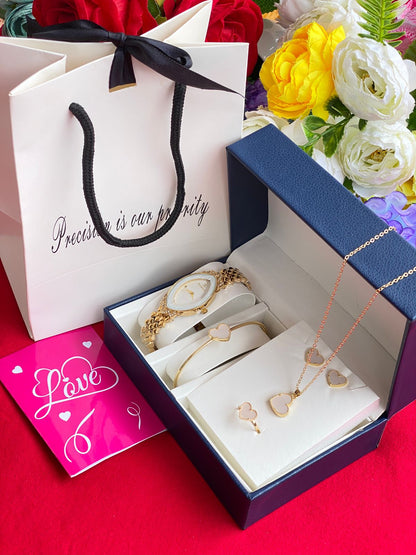 5 IN 1 LADIES SET WITH WATCH,NECKLACE,EARRINGS,BRACELET &RING