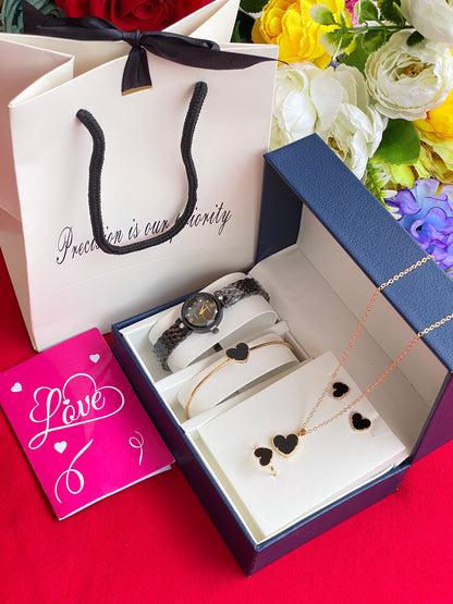 5 IN 1 LADIES SET WITH WATCH,NECKLACE,EARRINGS,BRACELET &RING