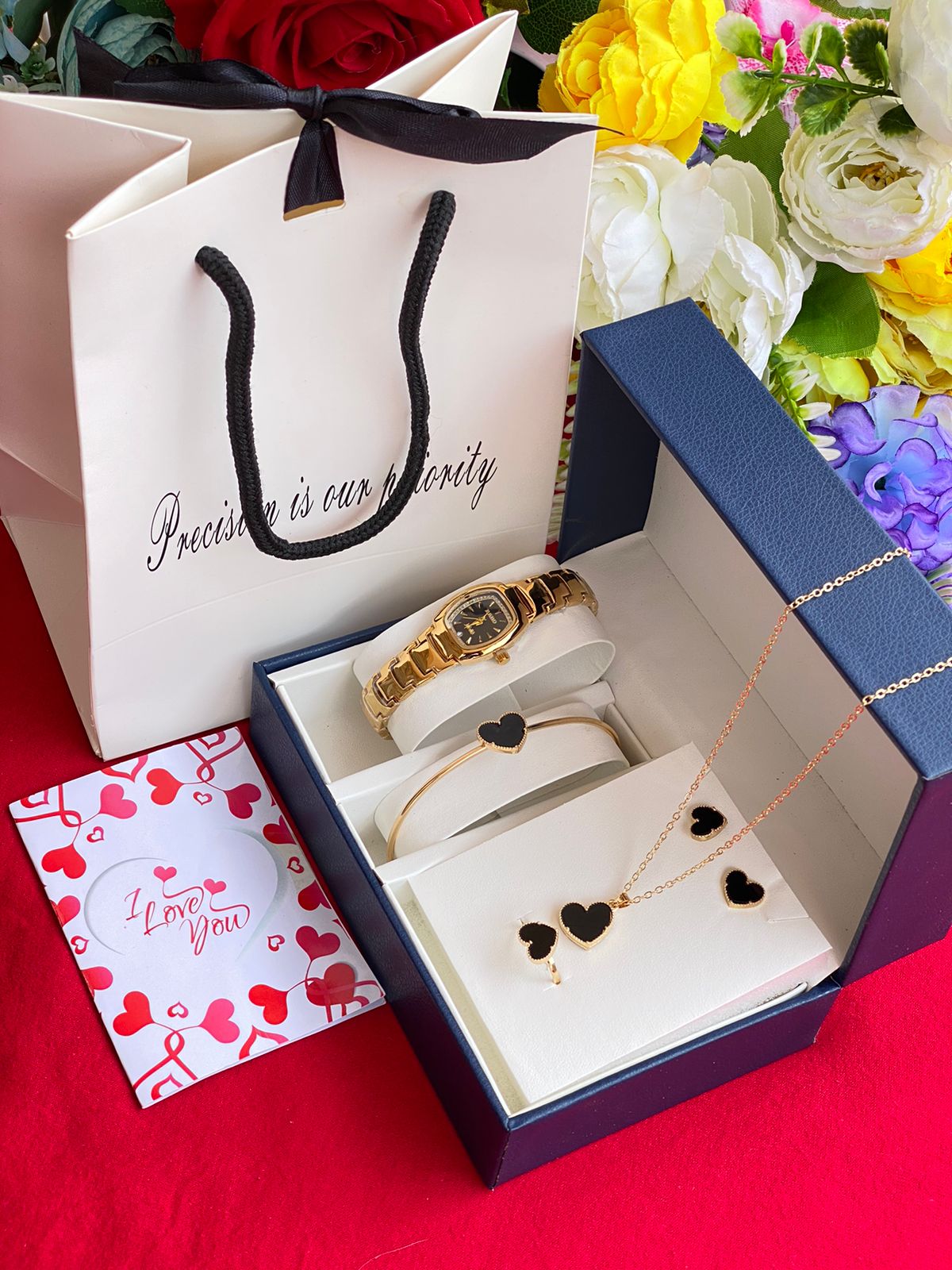 5 IN 1 LADIES SET WITH WATCH,NECKLACE,EARRINGS,BRACELET &RING