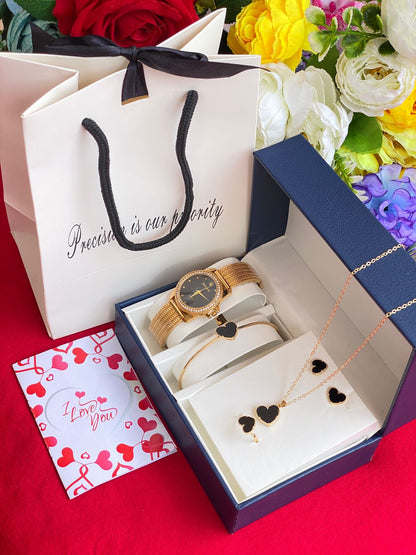 5 IN 1 LADIES SET WITH WATCH,NECKLACE,EARRINGS,BRACELET &RING