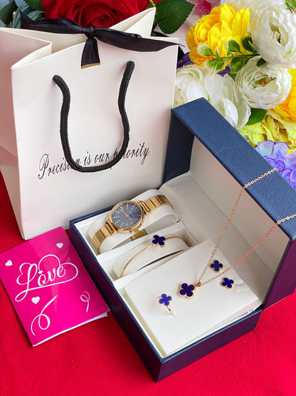 5 IN 1 LADIES SET WITH WATCH,NECKLACE,EARRINGS,BRACELET &RING