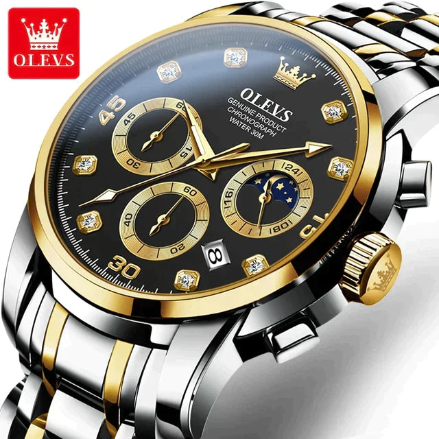 New Original OLEVS Watch For Men Chronograph Waterproof Wristwatch Stainless Steel Strap Multifunction Business Reloj Hombre