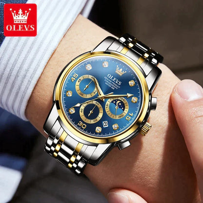 New Original OLEVS Watch For Men Chronograph Waterproof Wristwatch Stainless Steel Strap Multifunction Business Reloj Hombre